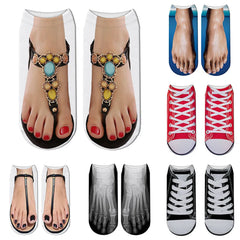 Printed Skull Canvas Shoes Flip Flop Ankle Socks